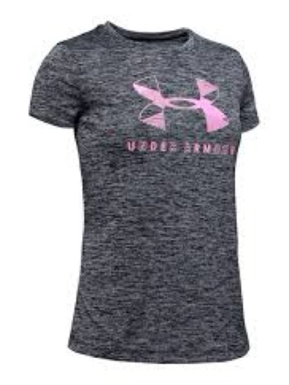 Under Armour Girls Gray Heather Twist Tech Tee with Pink Logo